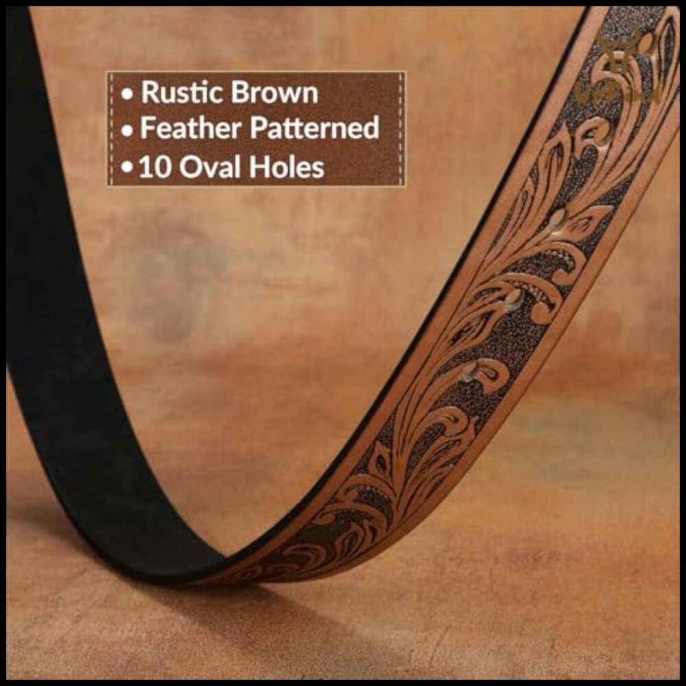 Western Leather Belt Strap Floral Embossed Faux Leather Snap Closure - Picture 2 of 7
